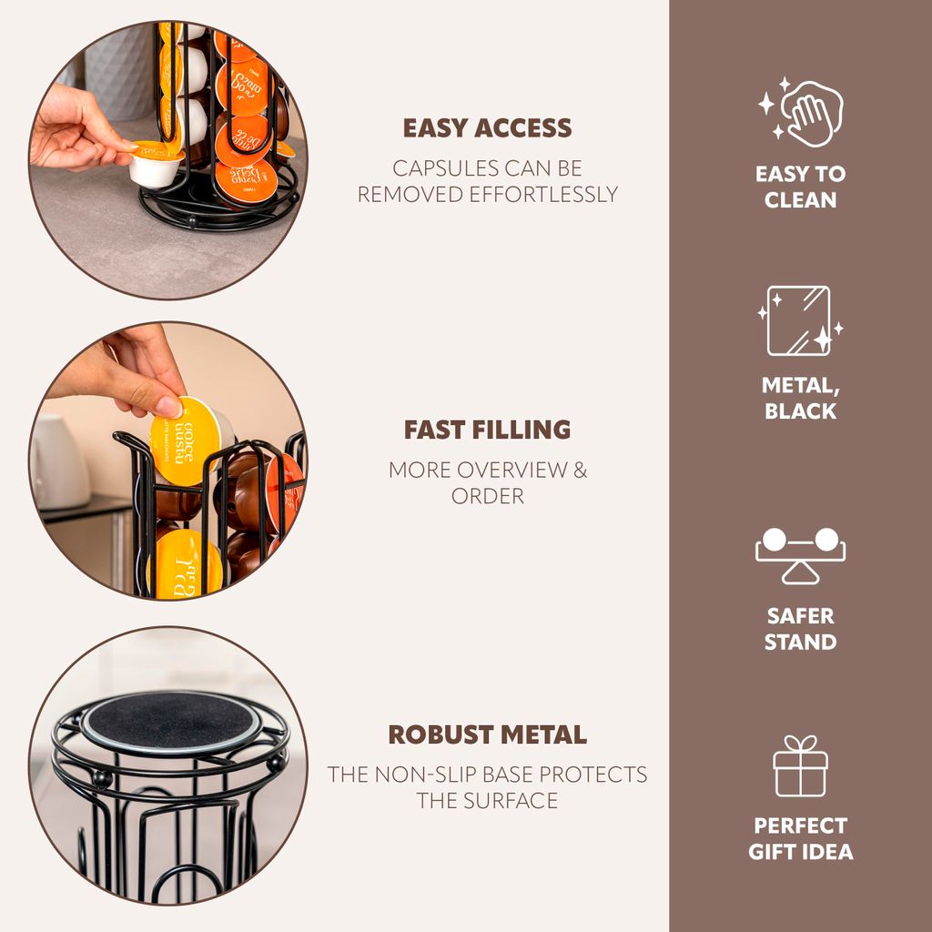 Portacapsule Eluno Per Nespresso - Girevole 360° - Capacità 40 Capsule - Design In Metallo Nero - 3
