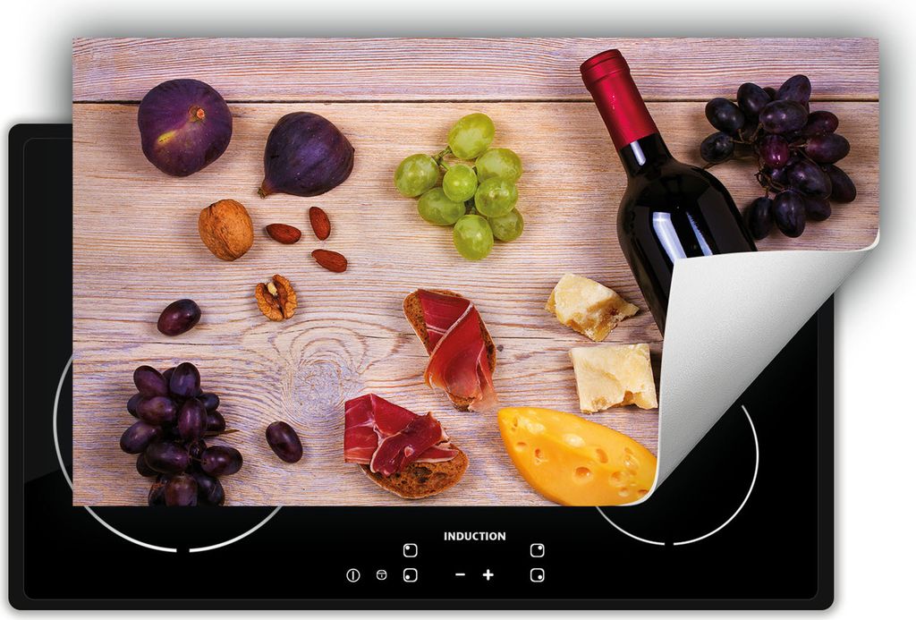 DarHaus Herdabdeckplatte 90x52 cm Anti Rutsch Matte Aufrollbar, Wein - Holz