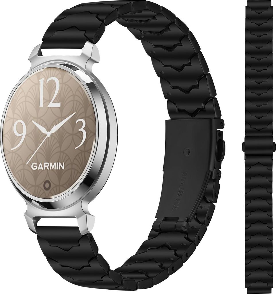 INF Garmin Lily 2 Kompatibles Edelstahl Fledermaus Uhrenarmband 12mm Schwarz