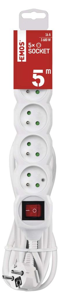 EMOS Verlängerungskabel mit Schalter - 5 Steckdosen, 5m, 3×1.5mm2