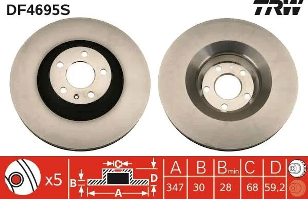 Disque de frein TRW DF4695S ventilé et traité pour Audi A6 Quattro