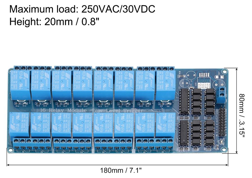 1 Stš¹ck DC 5V Relaismodul, 16 Kanal Relay Board mit Optokoppler-Isolation Unterstš¹tzt Low Level kompatiblen Entwicklungsplatinen-Trigger, Blau