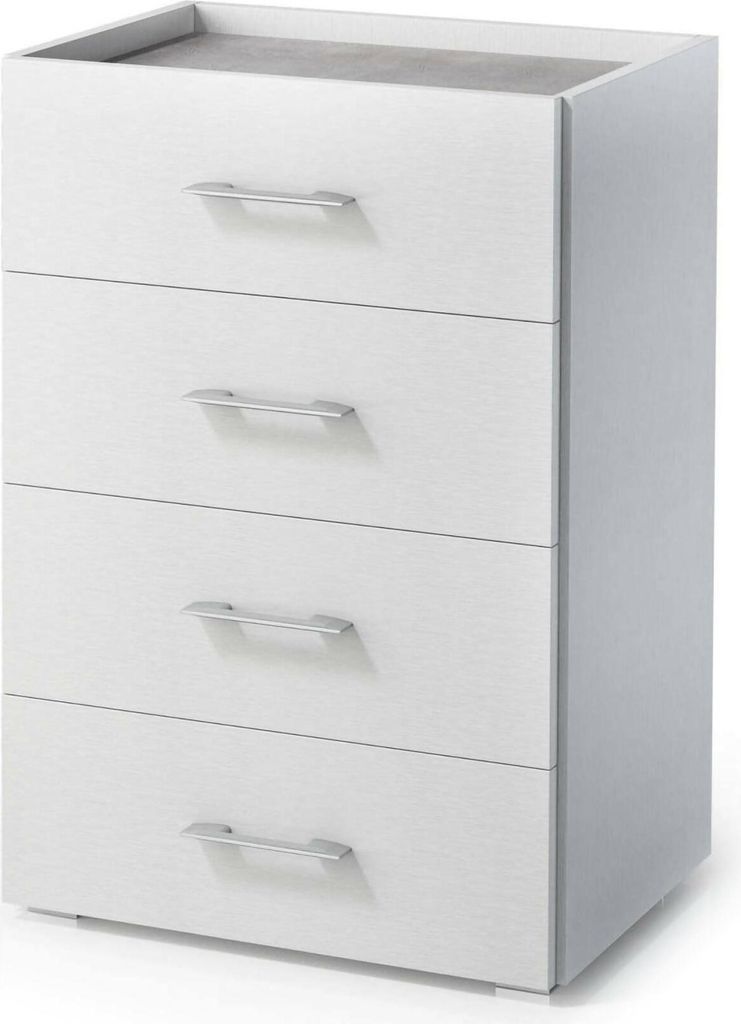 Schubladen Dacet, Kommode mit 4 Schubladen für Schlafzimmer, Mehrzweckschrank für Büro oder Studio, 50x41h87 cm, Weiß und Beton