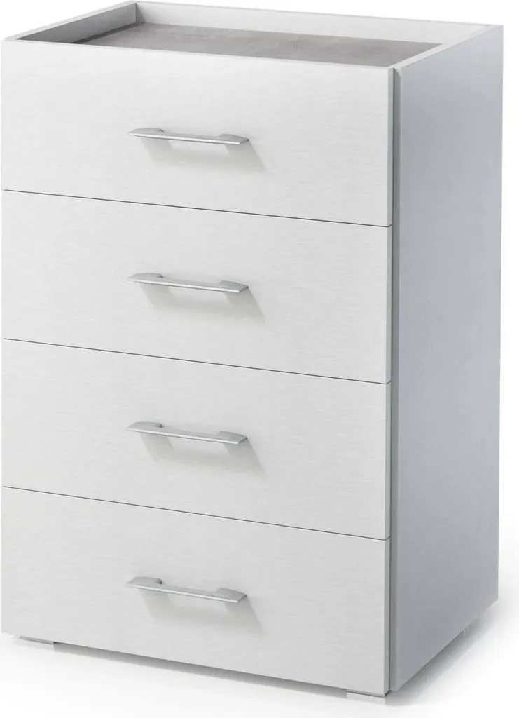 Meuble de Chambre Blanc Avim à 4 Tiroirs, Idéal Rangement Vêtements
