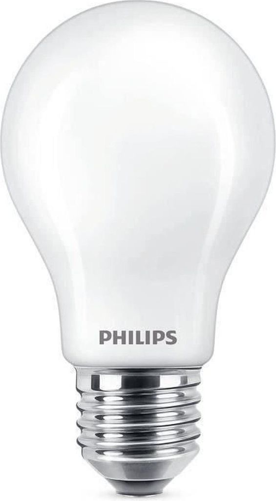 A Philips LED light bulb on a white background.