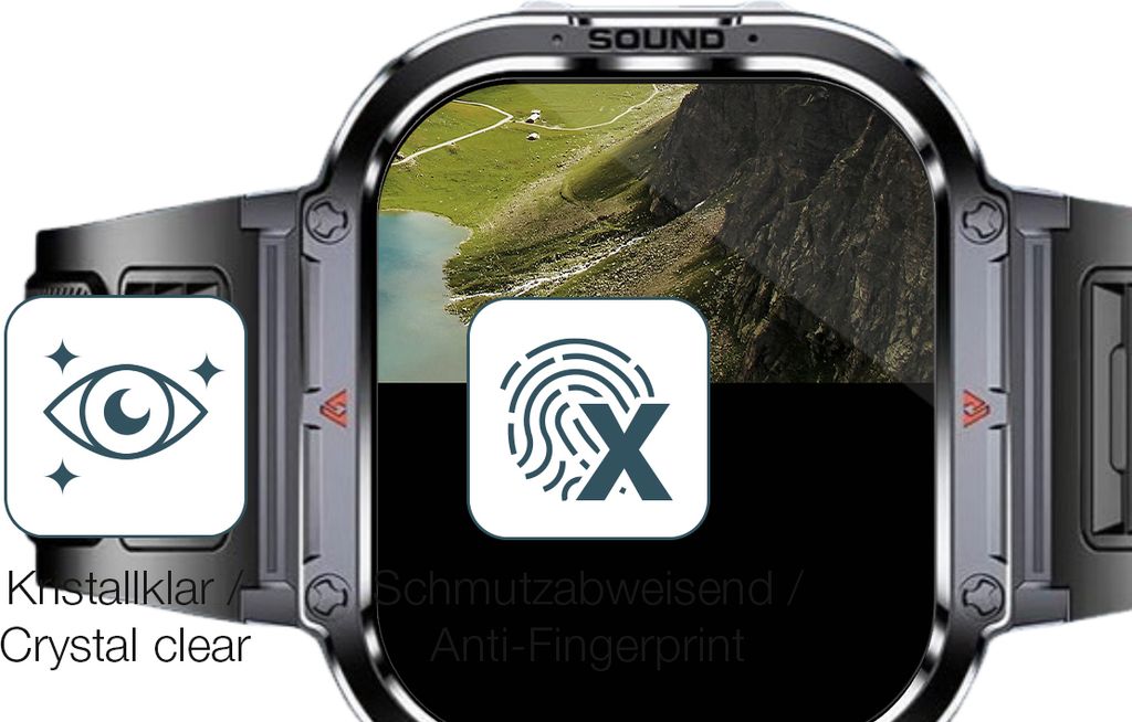 2x Schutzfolie für Shepatio 71800b Smartwatch - Anti-Shock 9H Folie dipos Glass Kunststoffglas