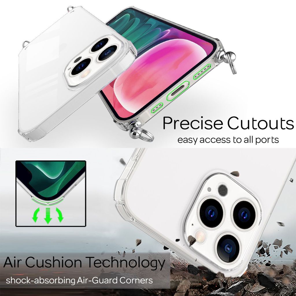 NALIA Handyhlle mit Kette fr iPhone 13 Pro, Transparentes