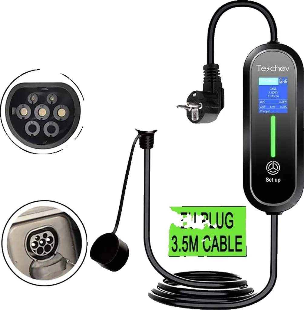 Caricatore Portatile EV 3.5kW Tipo 2 Regolabile - Sicurezza Certificata