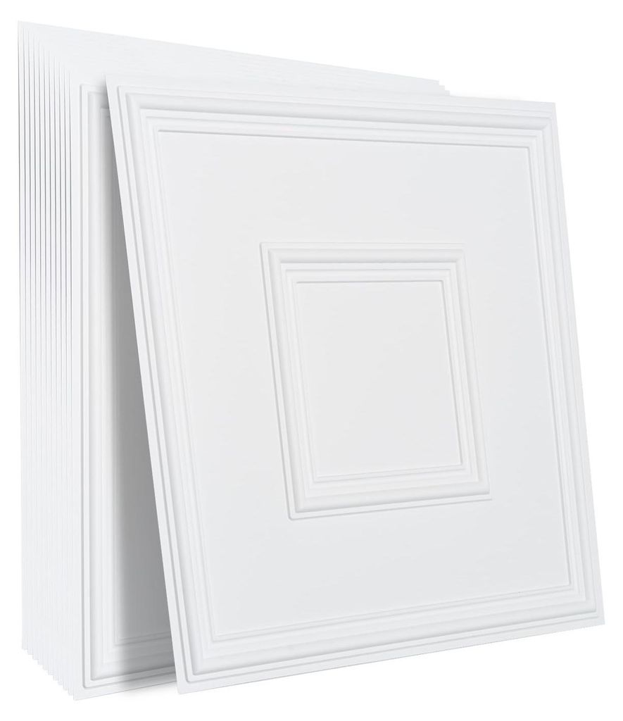 VEVOR Deckenpaneele, 12er-Set 605 x 605 mm, Deckenplatten aus PVC, Kunststoff-Deckenfliesen zum Aufkleben, Wandpaneele, Deckenverkleidung