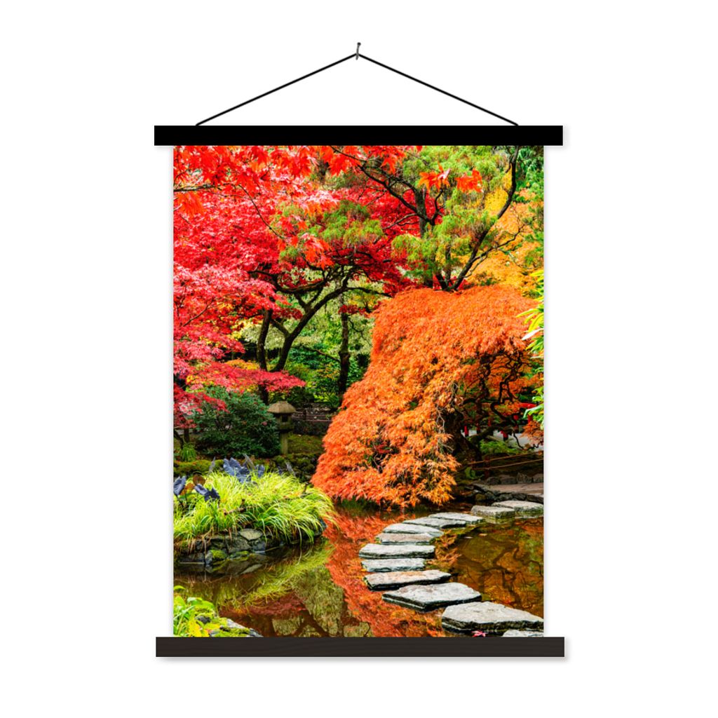 MuchoWow Textilposter Bäume - Japanisch - Steine - Weg - Natur 40x53 cm mit schwarzem Rahmen - Abbildung