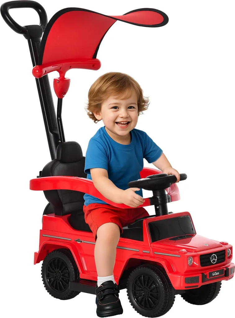 Voiture de Poussée Évolutive pour Bébé avec Ombrelle et Canne Rouge