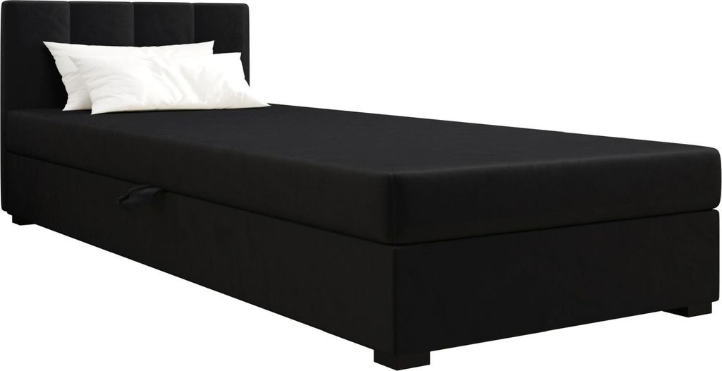 AURA SOFA Boxspringbett ADEL 100x195 Komplett-Set mit Bonell Matratze, Polsterbett mit Bettkästen - Schwarz, MONOLITH 97