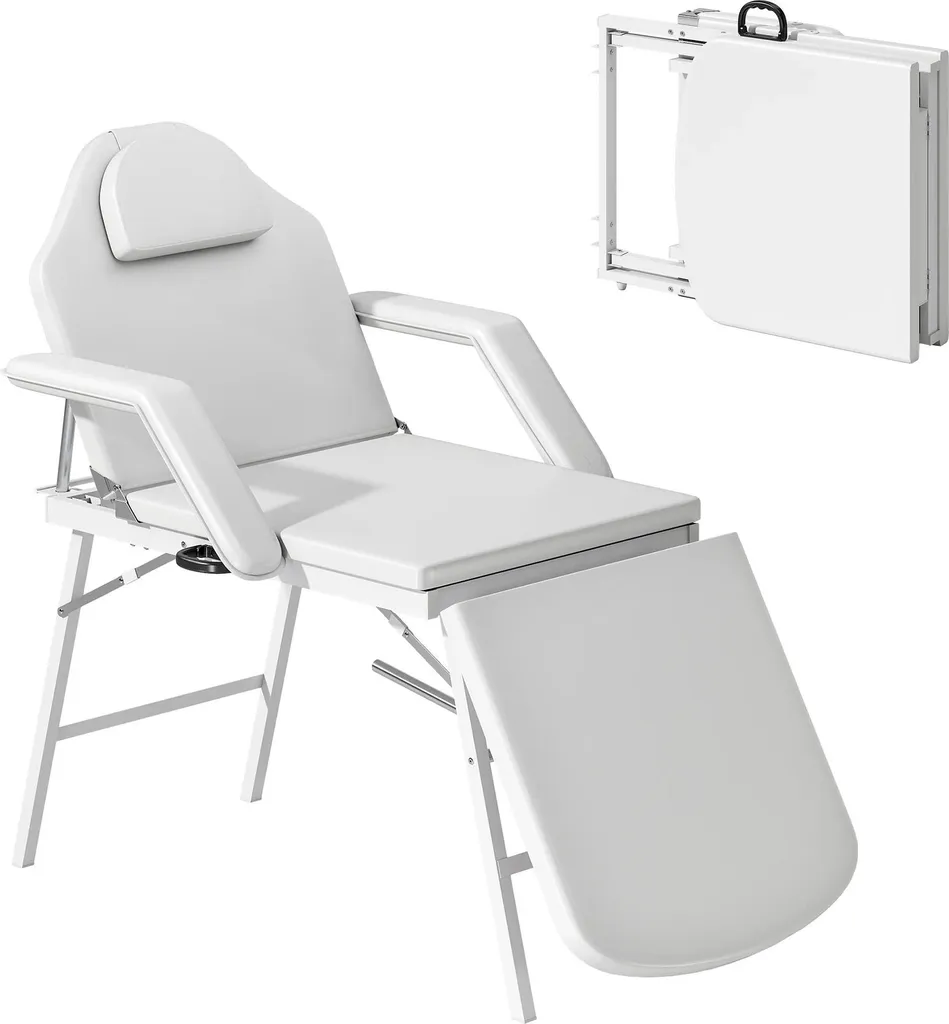 Table de massage pliable 3 zones en similicuir blanc 182 x 82 cm