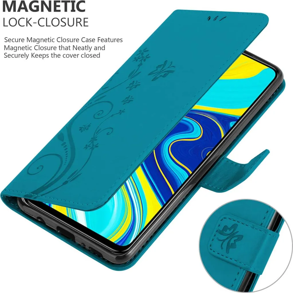 Cadorabo Custodia per Xiaomi RedMi NOTE 9 PRO / NOTE 9S in BLU FLOREALE Cover protettiva con design floreale con chiusura magnetica, funzione stand e slot per carte di credito Flip Case Flower Cover Etui Handy Klapp Hülle Book Tasche - 4