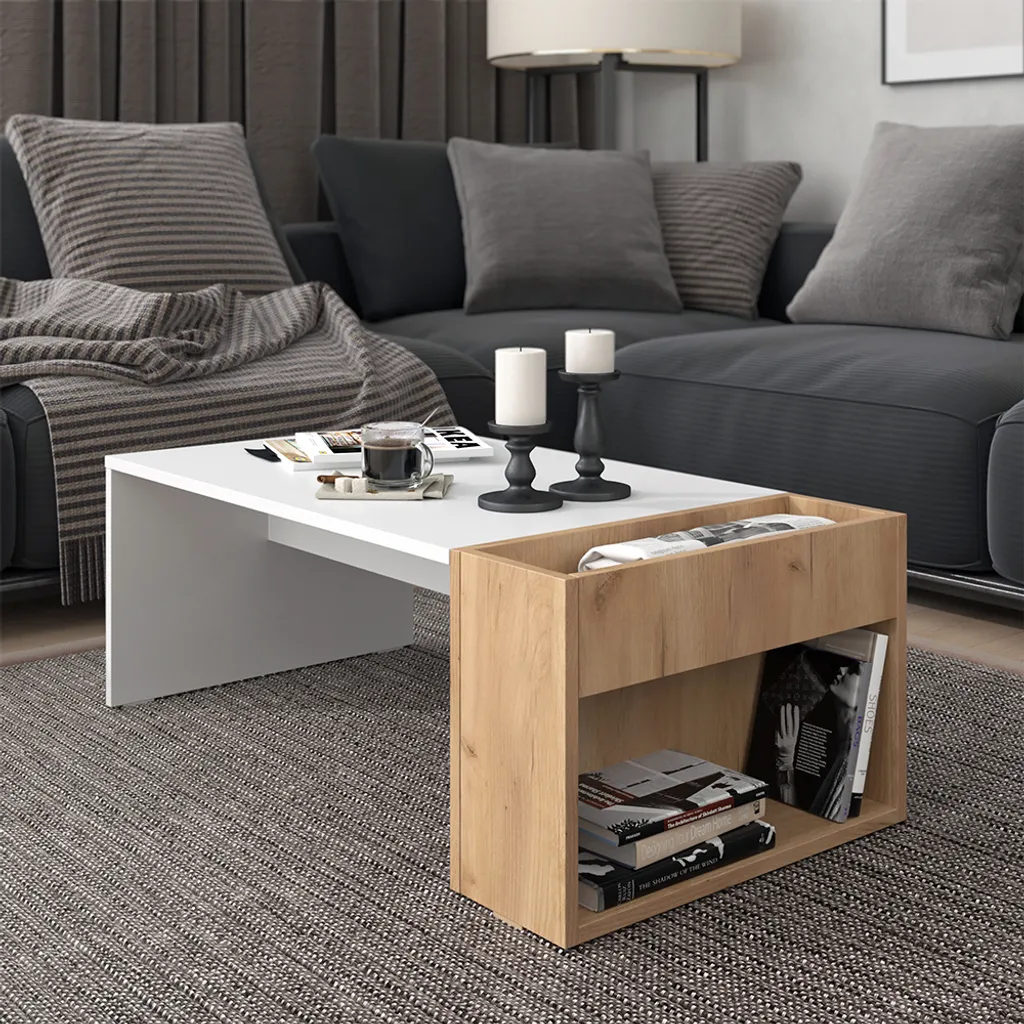 Table basse bois blanc pour salon moderne Vicco Chris dimensions 95cm