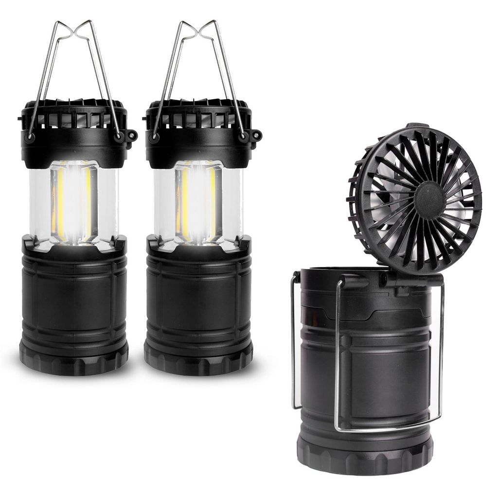 EAXUS CampLite Breeze 3W COB 2in1 Camping Lampe und Ventilator in Einem Pop-Up schiebbar, 2er Set