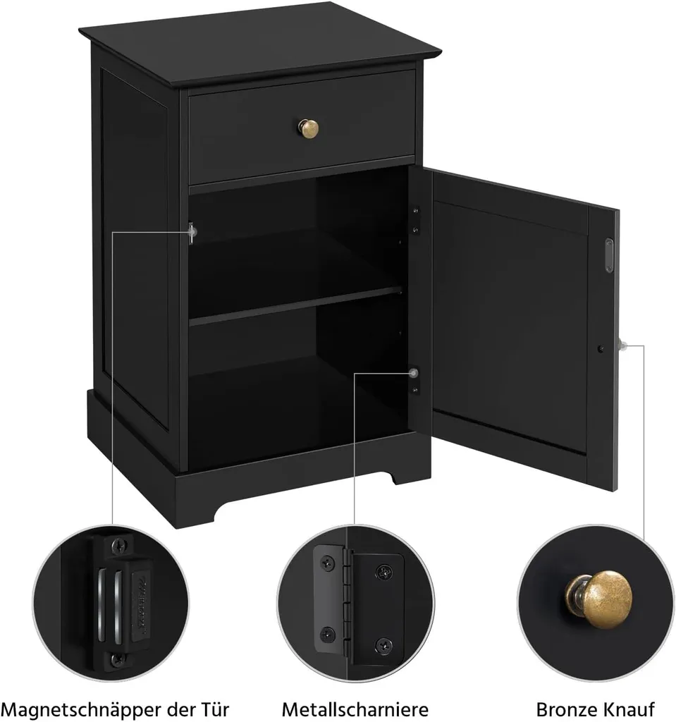 Table de Chevet Noire en Lot de 2 avec Placard de Rangement Modulable