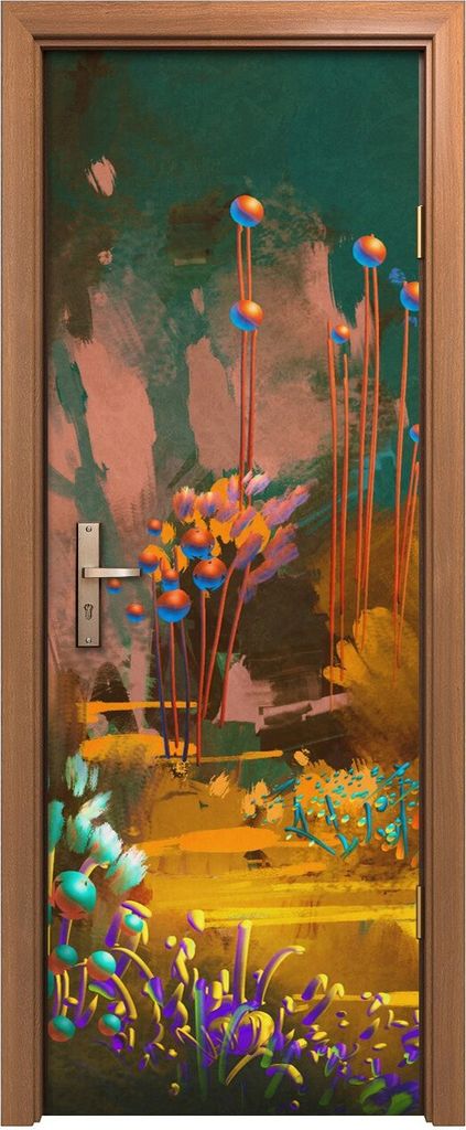 Türposter 70x200 cm Türaufkleber Türtapete Türfolie Klebefolie Fantasie Wald bunte Pflanzen Blumen