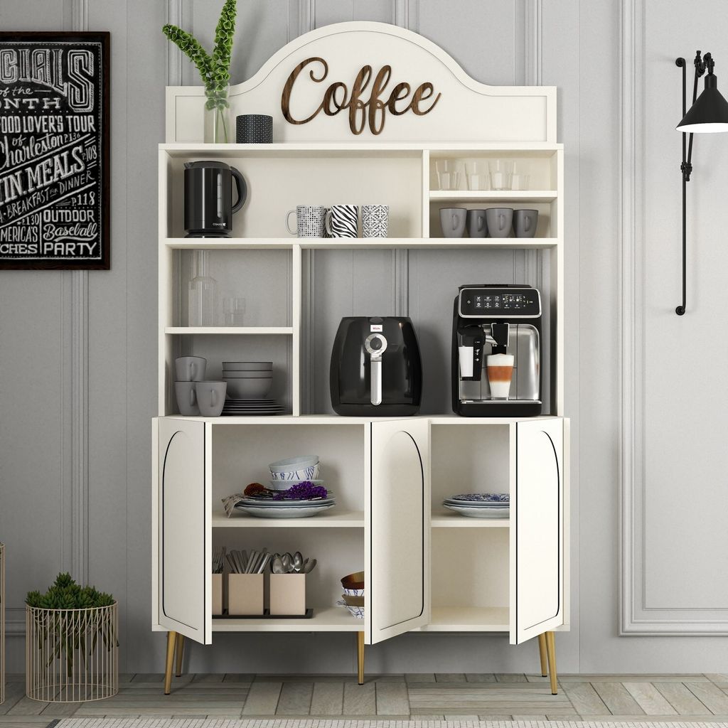 Skye Decor, Lyon 120 - Cream, Gold, Wohnzimmerschrank, Kaffeebarschrank, Creme, 120 x 202 x 35 cm