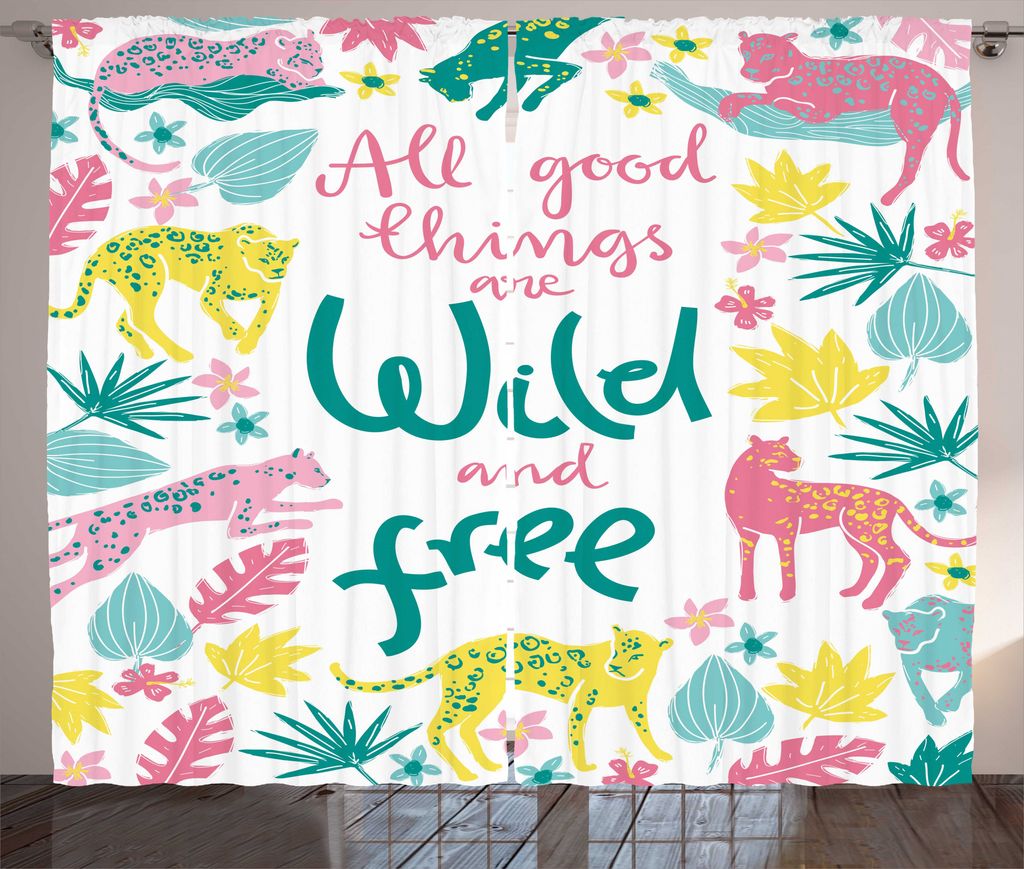 ABAKUHAUS Leopard Rustikaler Gardine, Bunte Wild and Free Art, Schlafzimmer Kräuselband Vorhang mit Schlaufen und Haken, 280 x 225 cm, Mehrfarbig