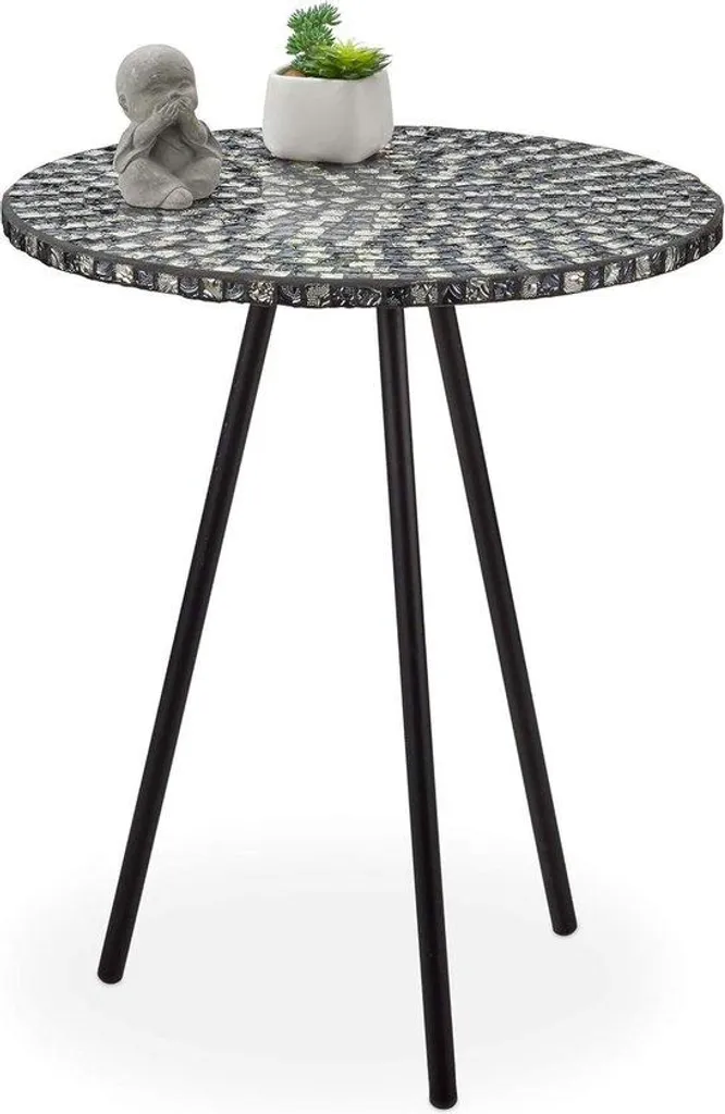 Table ronde pour objets de décoration, support artisanal pied noir 50cm