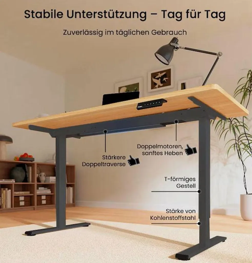 Cadre de bureau assis-debout E1B-PRO-EUV3, réglable 70-119 cm, Noir - 7