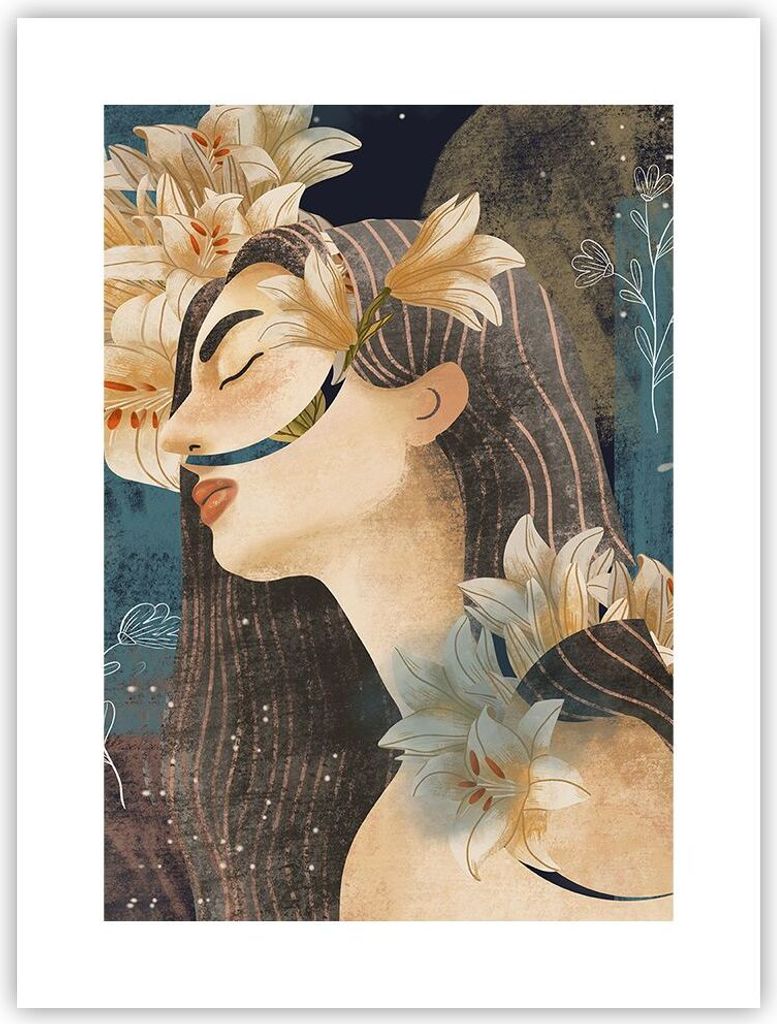 Poster - Poster ohne Rahmen - Surreal Frau Blumen - 30x40 cm - Wand Bild - Wanddeko - Wandbilder - Kunstposter - Wandposter - Bilder - Kunstdruck -...
