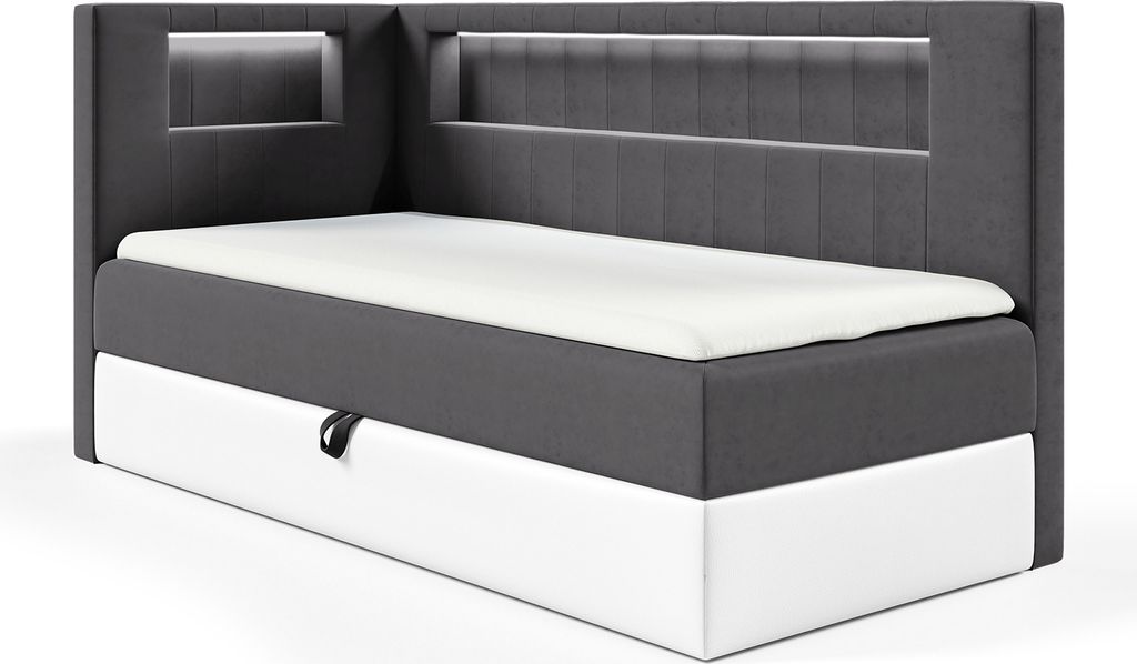 MEBLINI Kinderbett mit Bettkasten - Gepolstert Einzelbett mit Matratze - Polsterbett mit Stauraum - Bett mit Kopfteil - Stauraumbett - GARETH 3 - 9...