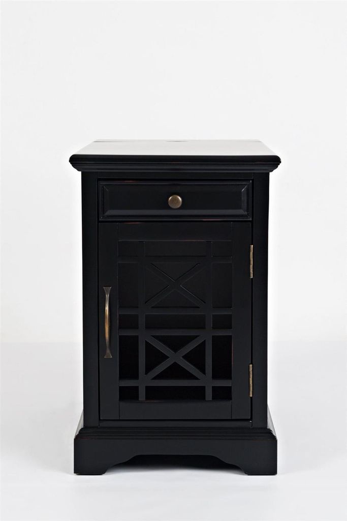 Avola AV275-22 Nachttisch Akazienholz mit Glastür und Schublade Schwarz