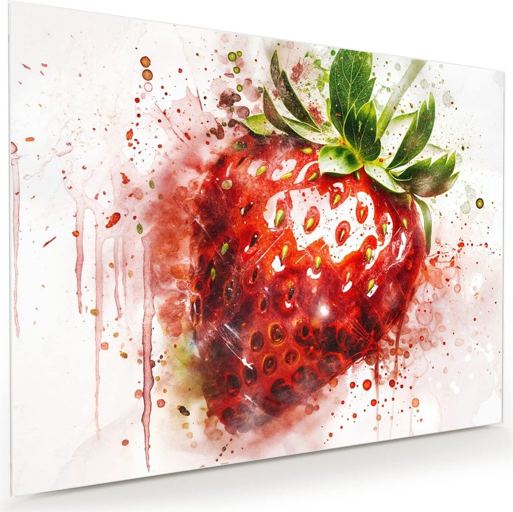 Glasbild 120x90cm in XXL für Wohnzimmer, Schlafzimmer Motiv Erdbeerkunstwerk