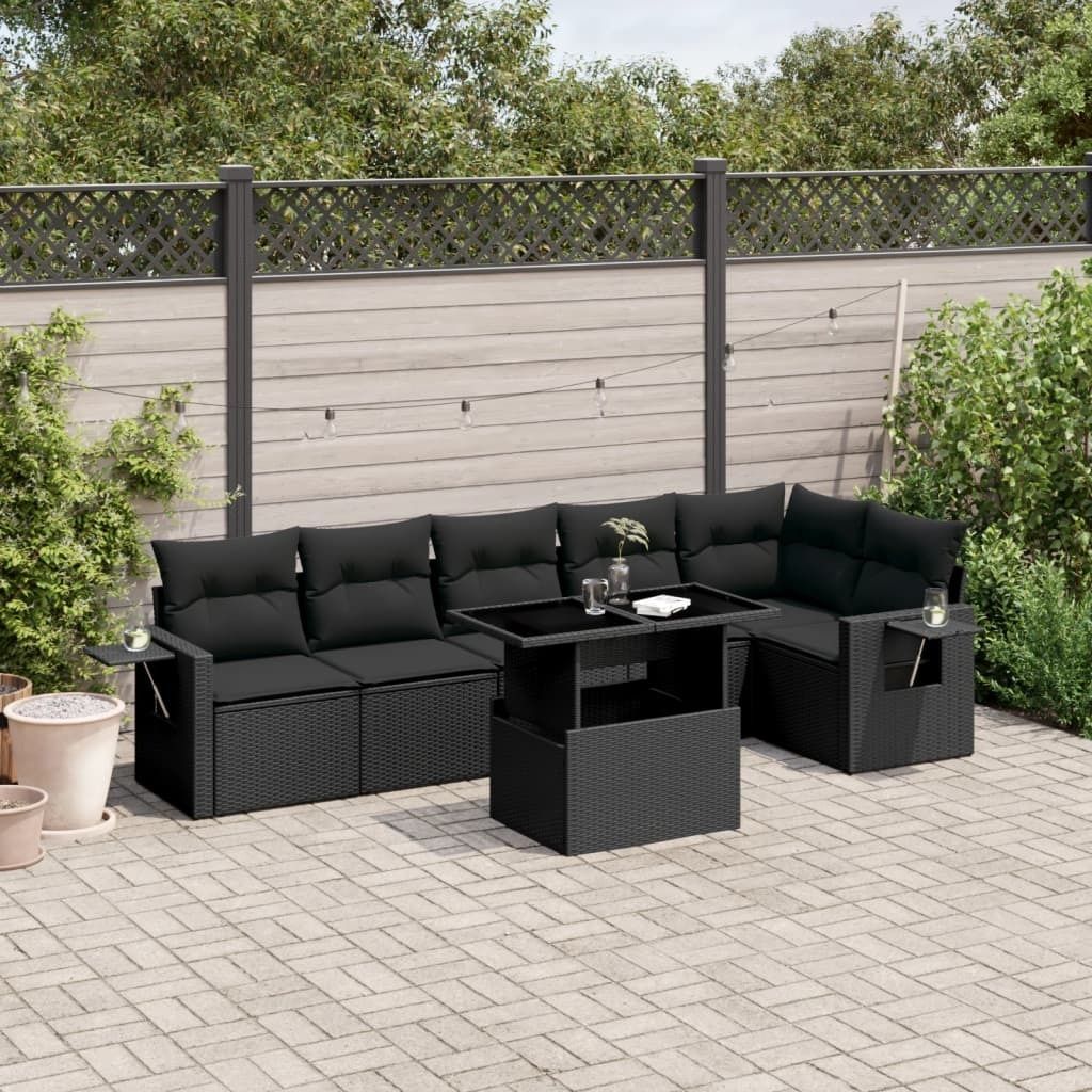 Maison Exclusive - 7-tlg. Garten-Sofagarnitur mit Kissen Schwarz Poly Rattan