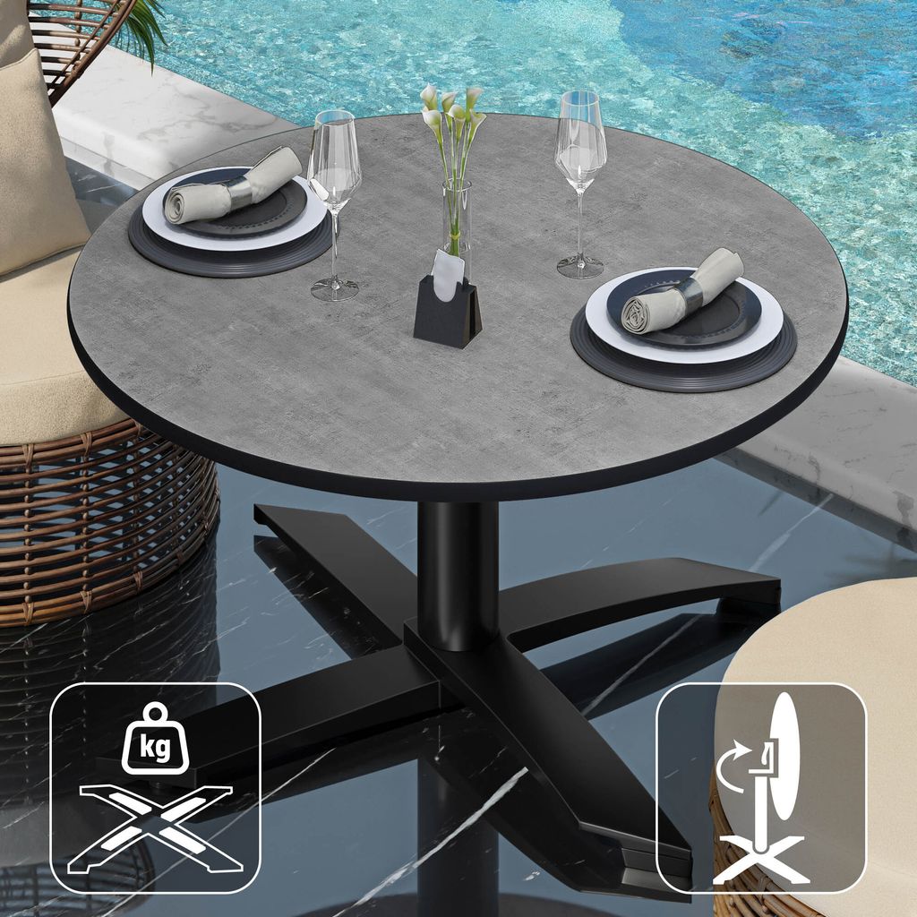 CPTG | Bistro Loungetisch | Ø:H 70 x 39 cm | Beton / Aluminium Schwarz | Klappbar/ Zusatzgewicht | Bistro Loungetisch Gastro Tisch