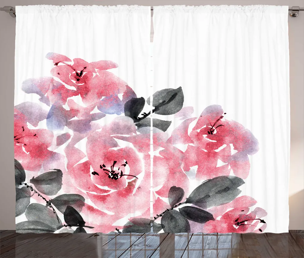 Rideau de Salon Aquarelle Roses ABAKUHAUS 280 x 225 cm Style Rustique
