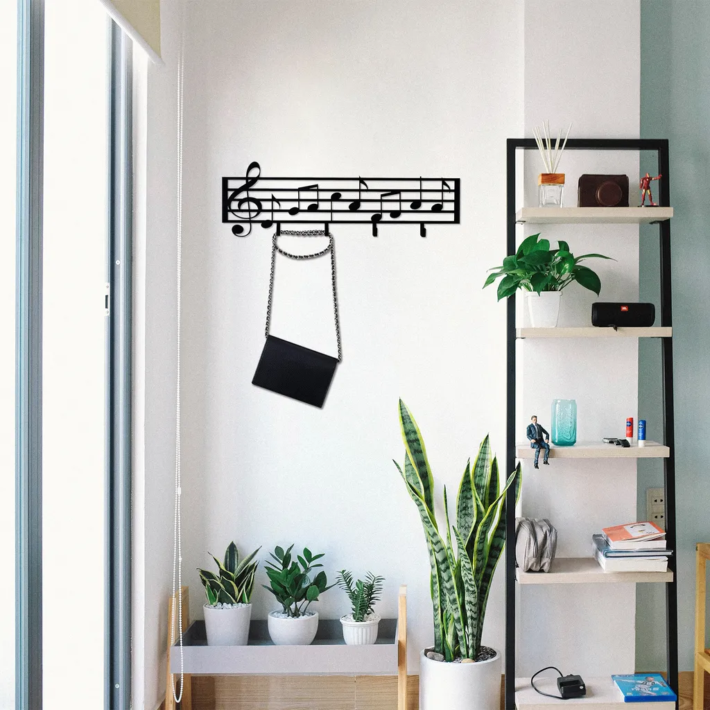 Wallity Note Portemanteau Mural Noir en Métal au Design Chic 60x19 cm