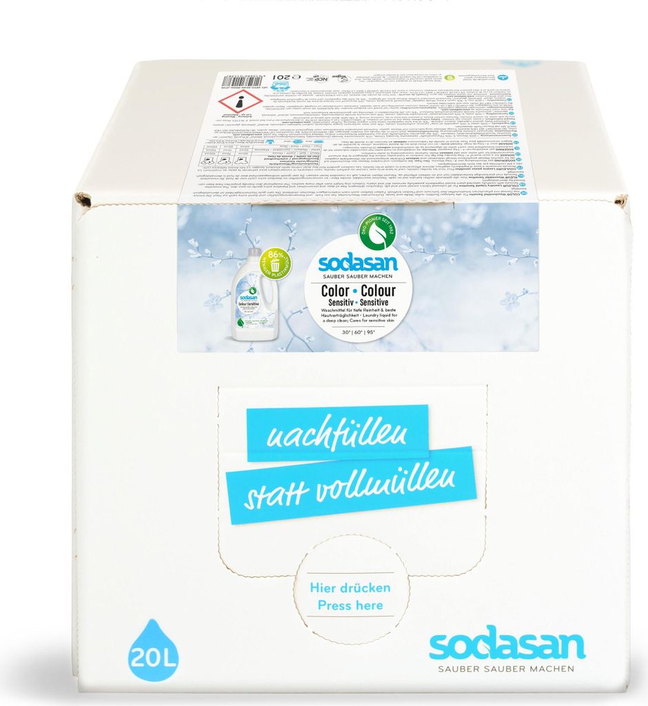 Sodasan Color Waschmittel Sensitiv 20L mit integriertem Produktbild 