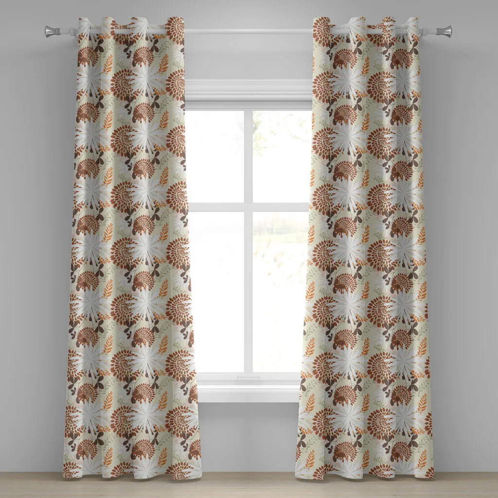 Rideau de chambre motif floral printanier 280x175 cm, déco orange vert
