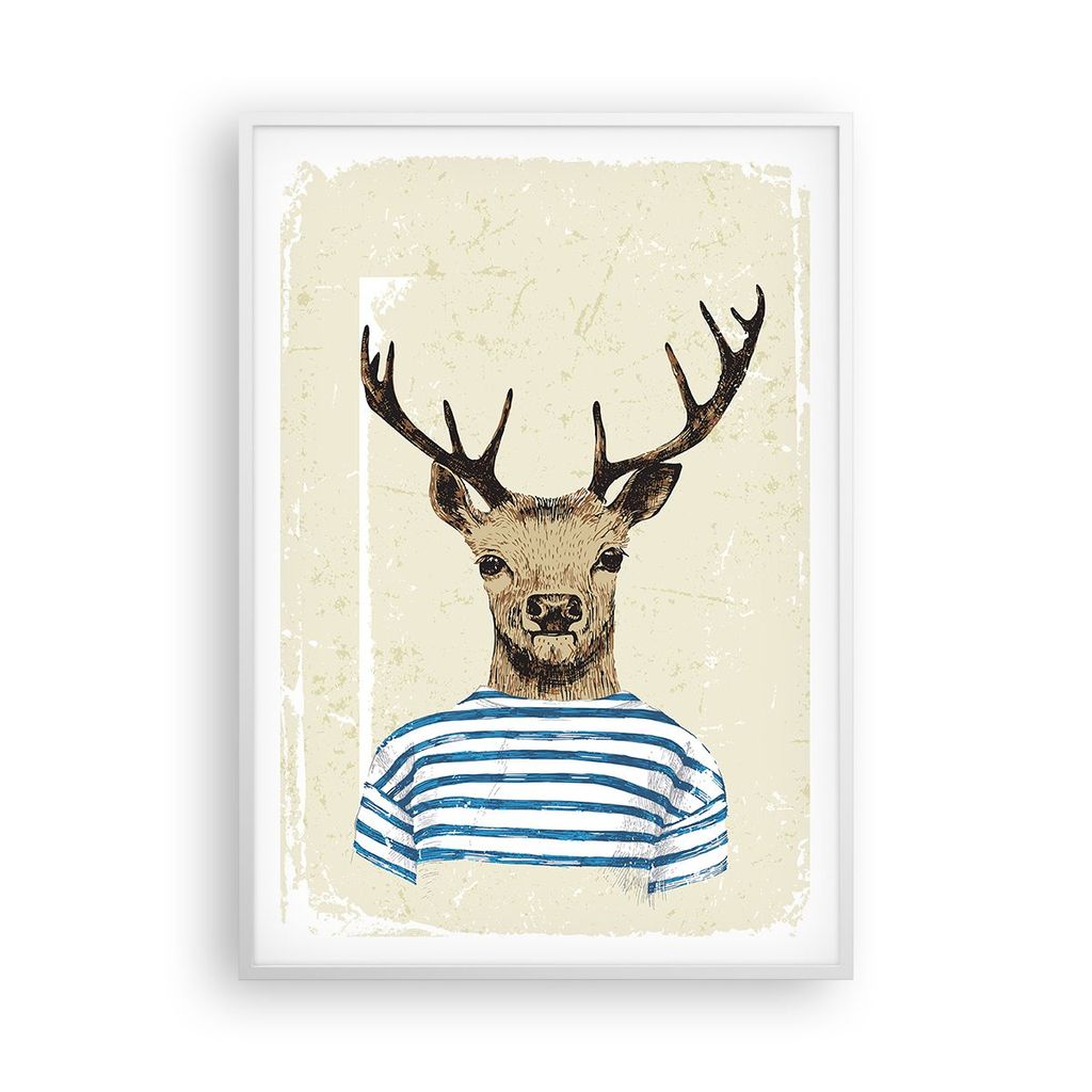Gerahmtes Poster - Weißer Rahmen - Hipster Anthropomorphismus Hirsch - 70x100 cm - Wand Bild - Wanddeko - Wandbilder - Wandposter - Bilderrahmen -...