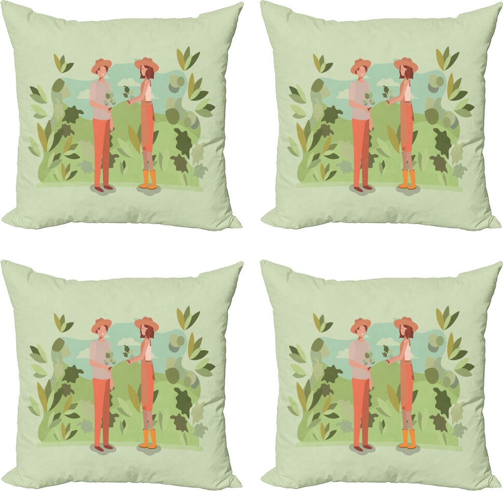 ABAKUHAUS Tag der Erde Kissenbezug Set (4 Stück), paar Einpflanzen, Moderner Doppelseitiger Digitaldruck, 45 cm x 45 cm, Hellgrün Multicolor