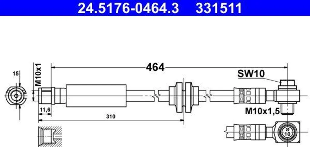 Flexible de frein ATE 24.5176-0464.3 OE 13286610 pour Opel Insignia A