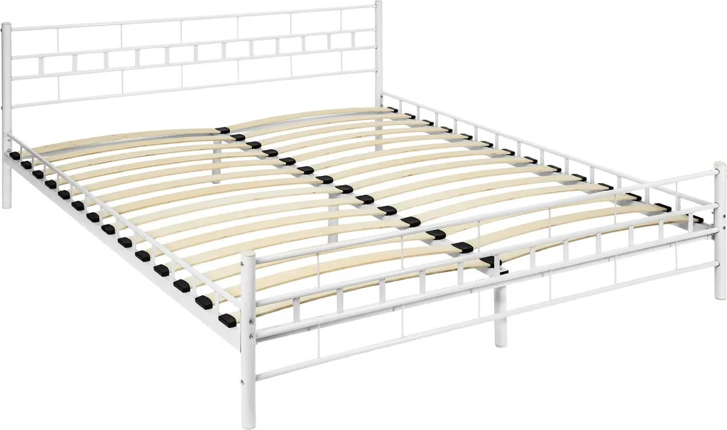Lit double 200x180 cm blanc laqué avec sommier confort et design chic