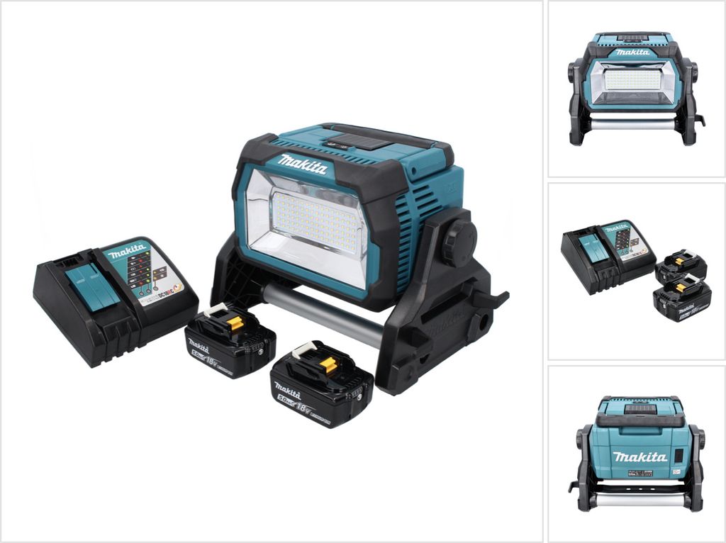 Makita DML 809 RT Akku LED Baustrahler 18 V 10000 lm + 2x Akku 5,0 Ah + Ladegerät