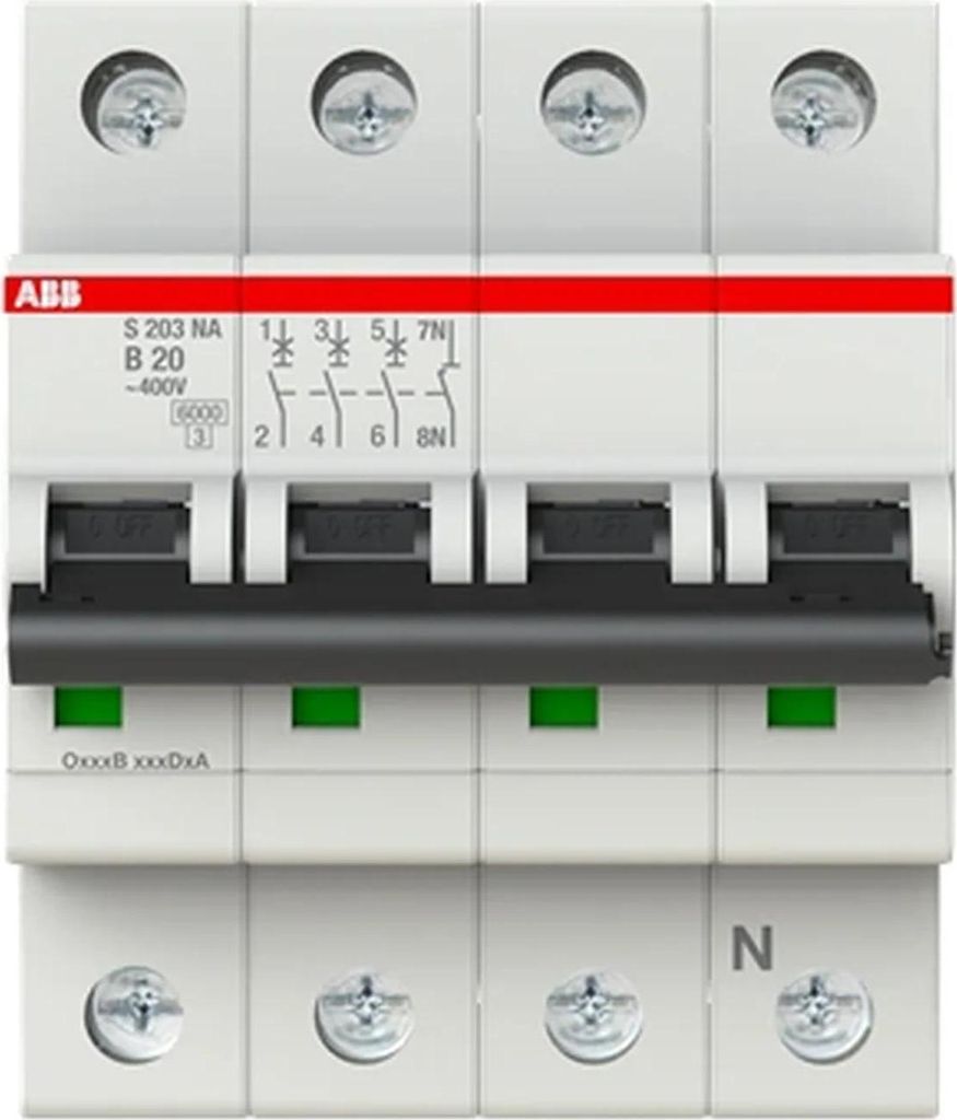 LS-Schalter, S203-B20NA, B20A, 3pol+N, 4TE, 1 Stk. Produktbild 