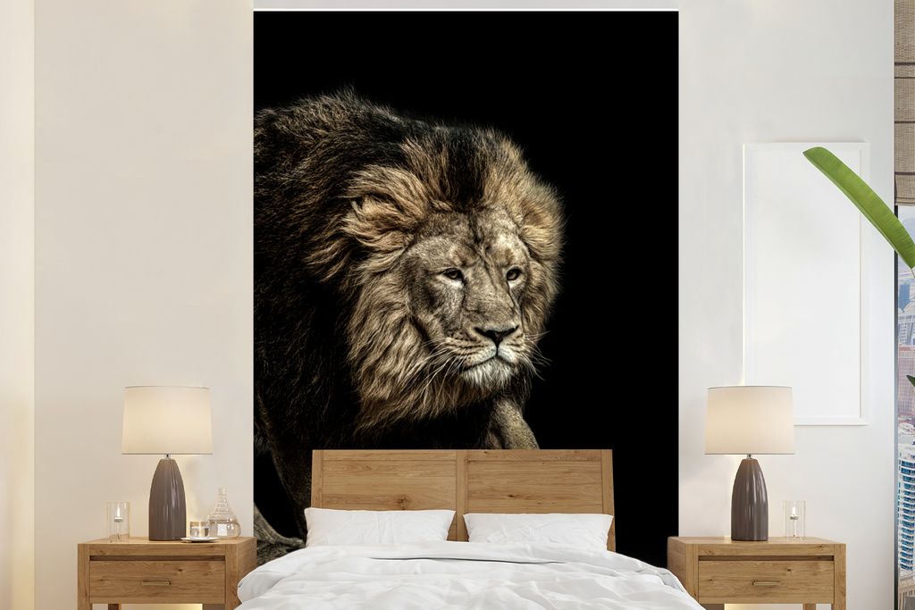 MuchoWow Fototapete für Wohnzimmer oder Schlafzimmer Wandtapete Vinyl Motivtapete Profil - Löwe - Wild - 170x260 cm - Wohnzimmertapete