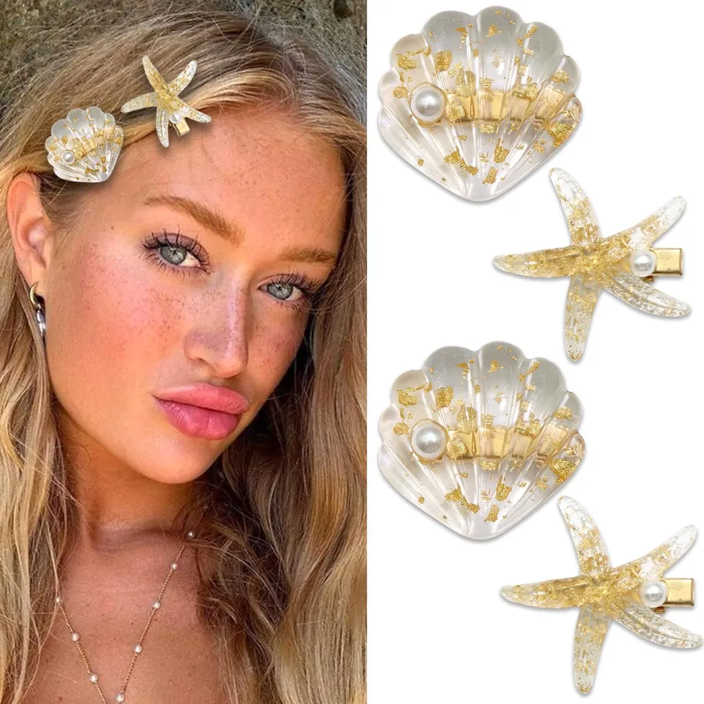 Accessoires Cheveux Sirène Barrettes Étoile de Mer Dorées pour Coiffure