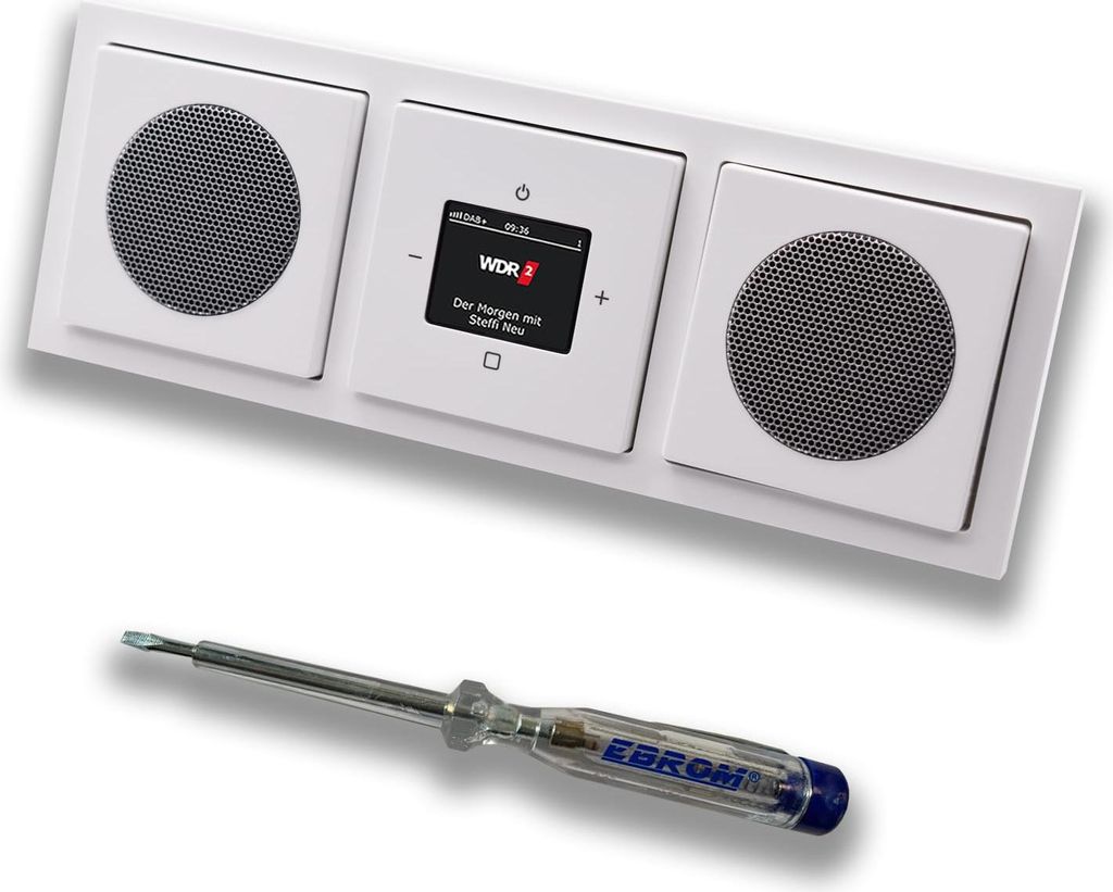 Busch Jäger DAB+ (DAB PLUS) Unterputz Radio 8215U-101 Future Linear Studioweiß, Set mit 2 x Lautsprecher, Abdeckungen, Rahmen + EBROM Phasenprüf...