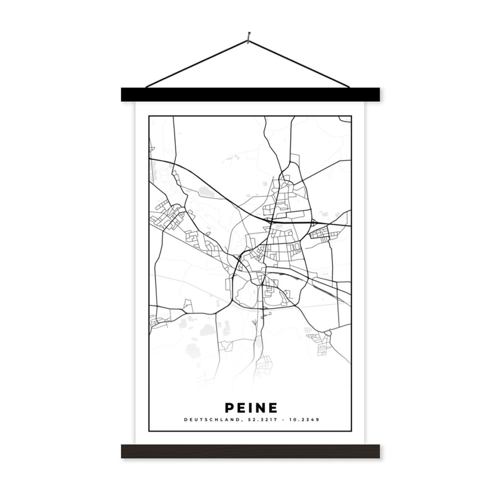 MuchoWow Textilposter Karte - Peine - Karte - Stadtplan 120x180 cm mit schwarzem Rahmen - Fotos