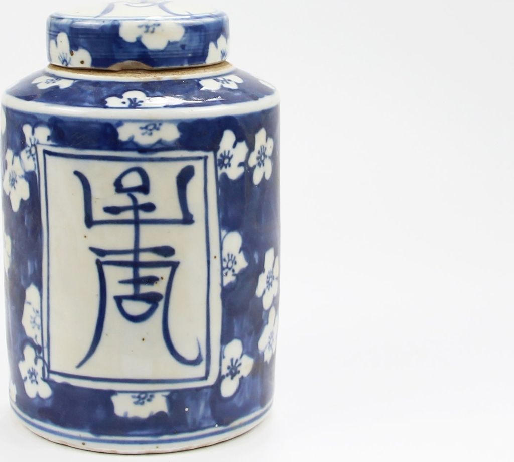 Fine Asianliving Chinesische Deckelvase Blau Weiß Porzellan Langlebigkeit D12xH18cm Dekorative Vase Blumenvase Orientalische Keramik Vase Dekorati...