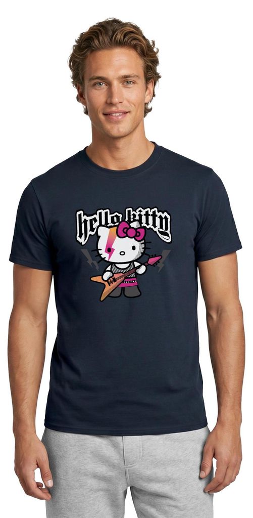 Spreadshirt Hello Kitty E-Gitarre Rock Style Männer T-Shirt, 3XL, Navy