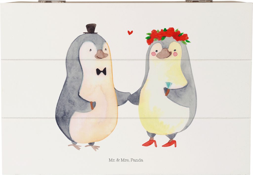 Mr. & Mrs. Panda Geschenkbox Pinguin Heirat 22 x 15 cm - Weiß - Geschenk, Paar, Schatzkiste, Mann, Hochzeit, fotobox, Just Married, Holzkiste, Br...