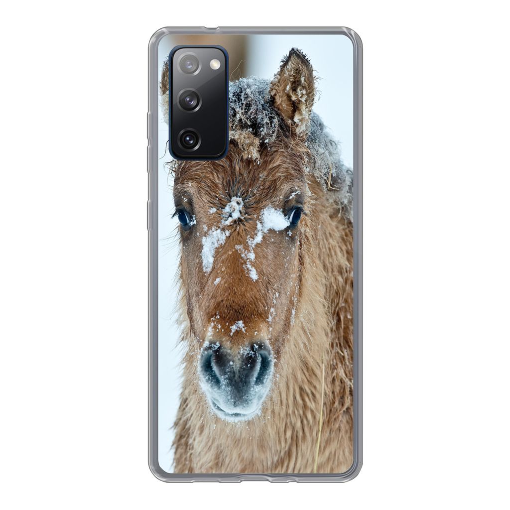 MuchoWow Handyhülle Schutzhülle Hülle für Samsung Galaxy S20 FE Junges Fjordpferd mit Schnee bedeckt Silikon Softcase Handy Hülle - Abdeckung